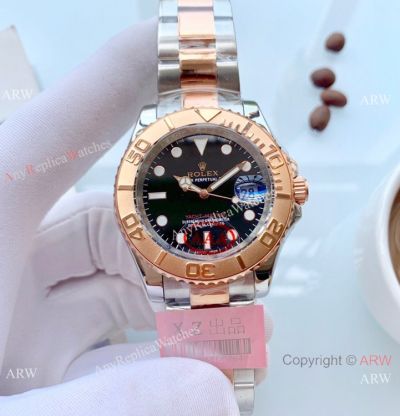 High Quality Copy Rolex Yacht-master 2-Tone Rose Gold Black Face Watch 41mm
